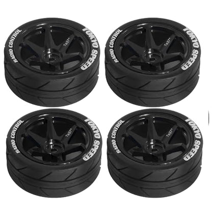 1/10 RC On Road Tires OD 65mm and Aluminum Street Wheels 12mm Hex Touring Tyres for 1:10 Rally Racing Drift Car Tamiya TT01 TT02 XV01 HPI KYOSHO HSP PTG2 Traxxas TA06 A959 PTG2 (Black) - color: Black