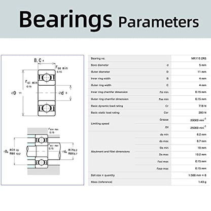 TRA Kit 5116 Ball Bearings, Blue Rubber Sealed 5x11x4mm (10) with 1985 PTFE-Coated Washers, 5x8x0.5mm (20) for Traxxas