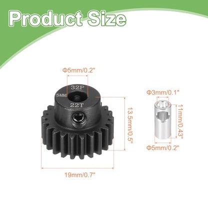 MECCANIXITY Steel 32P Gear Set with Gear Adapter 22T 5mm Shaft Motor Gears for RC Vehicles Truck Drift Car Part, Black - size: 22T