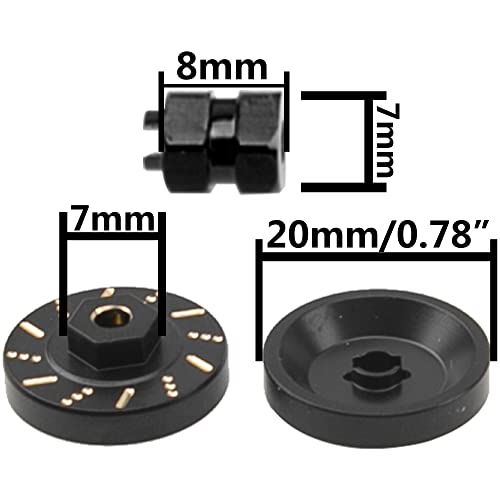 ShareGoo Aluminum Extended 7mm Hex Wheel Hubs & Brass Wheel Hex Adapter Balance Weight Compatible with Axial SCX24 1/24 RC Crawler Car (Black) - color: Black