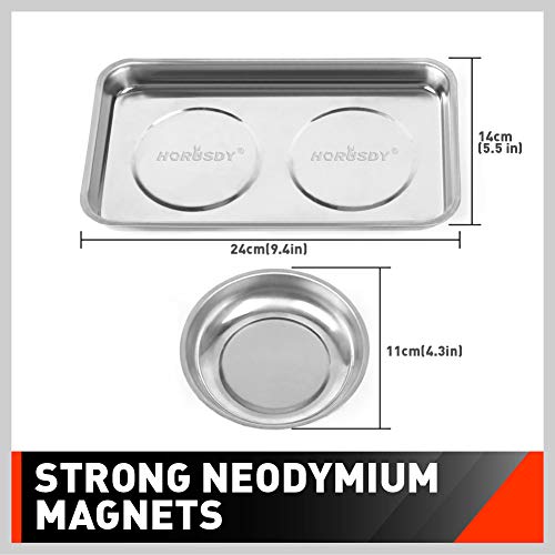 HORUSDY 4-Piece Large Magnetic Parts Tray Set, Stainless Steel Heavy Duty 9.5" W x 5.5''L Square and 4.5" Round Magnetic Trays Tools Parts Tray - style: 4-Piece Magnetic Tray - Pro