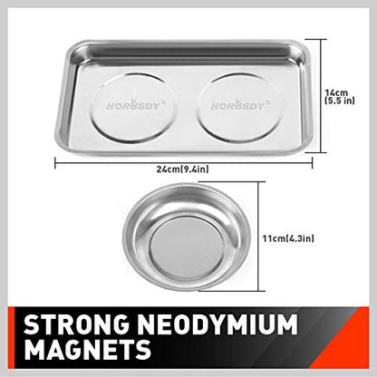 HORUSDY 4-Piece Large Magnetic Parts Tray Set, Stainless Steel Heavy Duty 9.5" W x 5.5''L Square and 4.5" Round Magnetic Trays Tools Parts Tray - style: 4-Piece Magnetic Tray - Pro