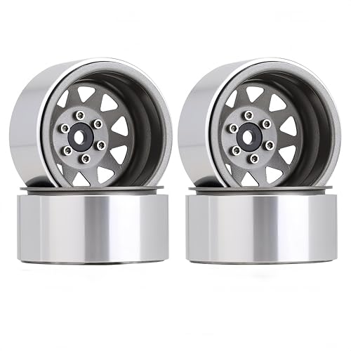 4PCS AMK 1.9 Steel Beadlock Wheels with 12mm Hex & -8.9mm Offset Wheel Rims for 1/10 RC Rock Crawler TRX4 TRX6 SCX10 CAPRA-10 Redcat Gen8 1.9 Wheels Upgrade (Gray) - color: Gray