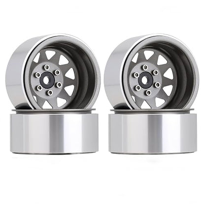 4PCS AMK 1.9 Steel Beadlock Wheels with 12mm Hex & -8.9mm Offset Wheel Rims for 1/10 RC Rock Crawler TRX4 TRX6 SCX10 CAPRA-10 Redcat Gen8 1.9 Wheels Upgrade (Gray) - color: Gray