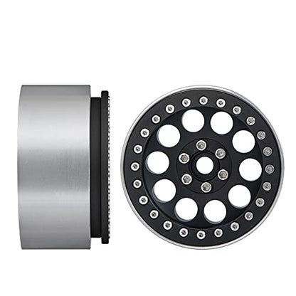 Aluminum 2.2" Beadlock Wheels Rims 35mm for 1/10 RC Crawler Truck Car SCX10,SCX10-II,TRX4,Wraith,4PCS (Black) - color: Black