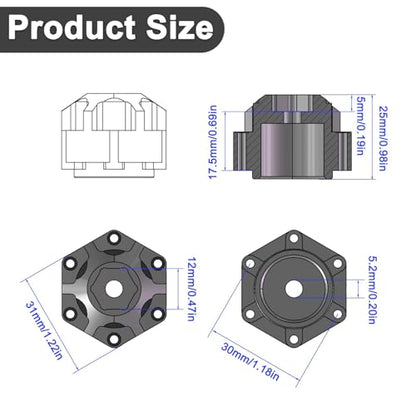 4Pcs Wheel Hex Hub Adapters Aluminum Wheel Spacers for All 1/10 RC Car Truck SCX10 TRX4 Slash Rustler Stampede Granite (Black) - color: Black