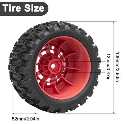 LRFHL 12mm Hex RC Wheel Tires 4PCS | for 1/16 Traxxas Mini Maxx 107154-1 Mini XRT VXL 108076-1 E-Revo Mini XRT MJX 16207 16210 HSP 94186 LOSI 1/18 Mini LMT - color: Black Tires+ Red Wheel-6