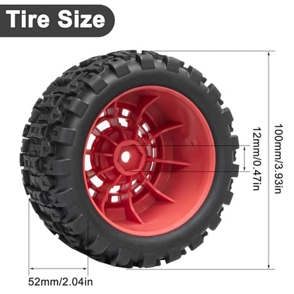 LRFHL 12mm Hex RC Wheel Tires 4PCS | for 1/16 Traxxas Mini Maxx 107154-1 Mini XRT VXL 108076-1 E-Revo Mini XRT MJX 16207 16210 HSP 94186 LOSI 1/18 Mini LMT - color: Black Tires+ Red Wheel-6