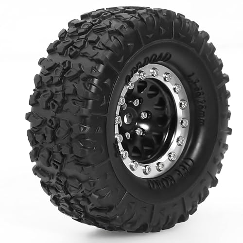 REDSPIDER 1.3 Aluminium Alloy Beadlock Wheels and Crawler Tires 1/24 RC Muddy Swamp Tyre 7mm Hex Fit for 1/18 1/24 Axial Trx4m SCX24 AX24 FCX24 RC Crawler XC-1 RTR CR-18P EVO (Black) - color: Black
