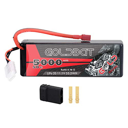 GOLDBAT 11.1V 5000mAh 3S 50C LiPo RC Battery Hard Case Pack with T Connector for Emaxx Axial RC Car Truck Buggy Truggy Vehicle - size: 1 PACK