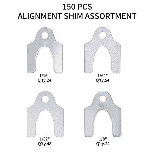 150 Pcs Auto Alignment Body Shims Kit - Spacers in Multiple Sizes | Versatile shim assortment (1/16'', 1/64'', 1/32'', 1/8''), perfect for car alignment and body adjustments.