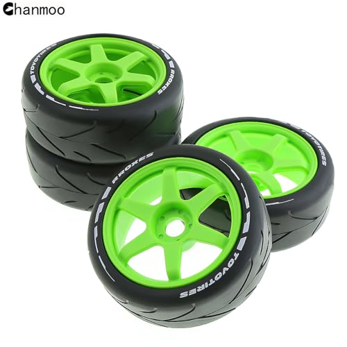 1/8 RC On Road Tires And Hard Plastic Drift Wheels 17mm Hex Rally Racing Tyres For 1:8 Scale Touring Street Car Tamiya HPI WR8 HSP Hobao ARRMA Redcat Losi Kyosho VRX W10 4PCS (Green) - color: Green