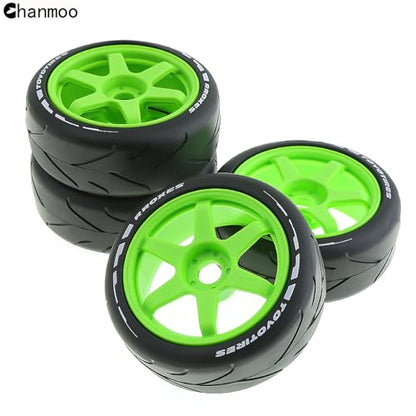1/8 RC On Road Tires And Hard Plastic Drift Wheels 17mm Hex Rally Racing Tyres For 1:8 Scale Touring Street Car Tamiya HPI WR8 HSP Hobao ARRMA Redcat Losi Kyosho VRX W10 4PCS (Green) - color: Green