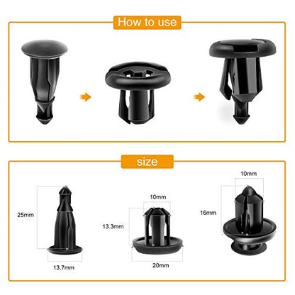 GOOACC 100PCS GRC-45 Fender Rivet Clips-91503-SZ3-003 10mm,1PC Bonus Fastener Remover for Honda and Acura