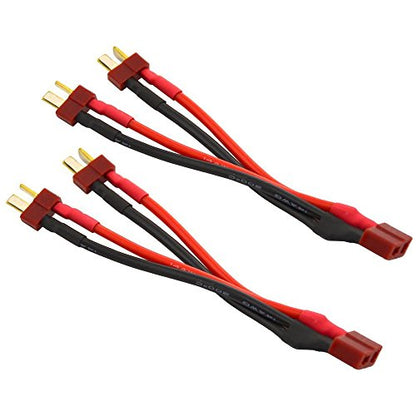 2pcs T Plug Parallel Connector One Female to 2 Male Battery Connector Cable for RC LiPO Battery (1 Female to 2 Male) - style: T Parallel Connector（1 Female to 2 Male）