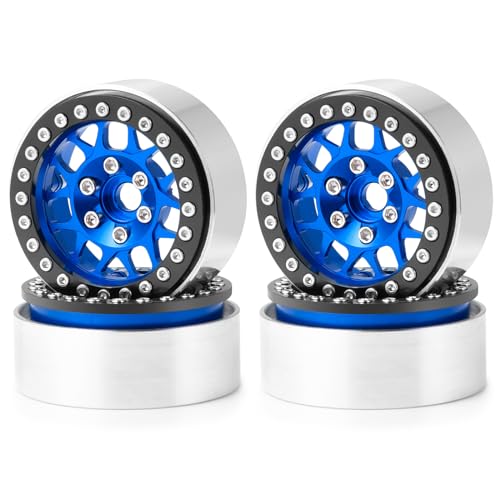 4PCS Metal 1.9 Inch Beadlock Wheels RC Wheel Rim Set, Blue+Black | Wheel Hub, For 1/10 RC Crawler TRX4 TRX6 Axial SCX10 I II III 90046 AXI03007 D90, 12mm Hex - color: Blue+black