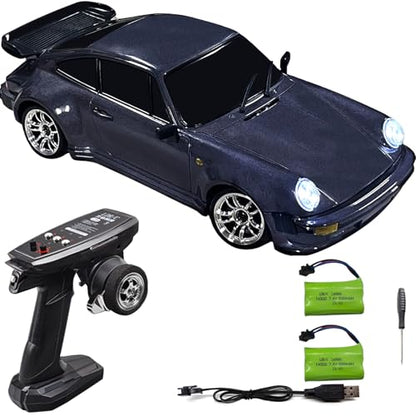 FLYCOLOR LD1898 1/18 RC Drift Car GTR R34 2.4GHz RWD with Gyroscope on-Road Alloy Body Shell Racing Cars Radio Control (Purple) - color: Purple