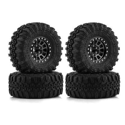 1.0 Beadlock Wheels and Tires 4pcs Aluminum Rim with 7mm Sleeve for RC Crawler Axial SCX24 Gladiator Bronco C10 Deadbolt AX24 TRX4M FCX24 Upgrade Parts (Black)