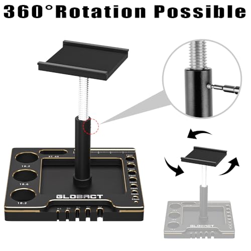 Multifunctional RC Car Stand RC Work Stand RC Repair Stand 360° Rotation Lift Or Lower with RC Screwdrivers for TRX4M SCX24 AX24 FMS FCX24 1/16 1/18 1/24 RC Crawler Truck Buggy (Black Gold)
