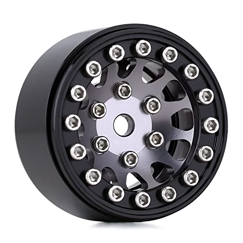 INJORA 1.0 Wheel Rims RC Metal Beadlock Wheels Rims for All 1/24 Scale Axial SCX24 Deadbolt RC Crawler Car Upgrades Accessories(Black&Grey) - color: Black&grey