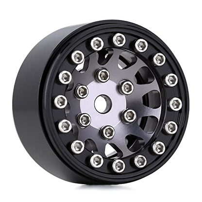 INJORA 1.0 Wheel Rims RC Metal Beadlock Wheels Rims for All 1/24 Scale Axial SCX24 Deadbolt RC Crawler Car Upgrades Accessories(Black&Grey) - color: Black&grey