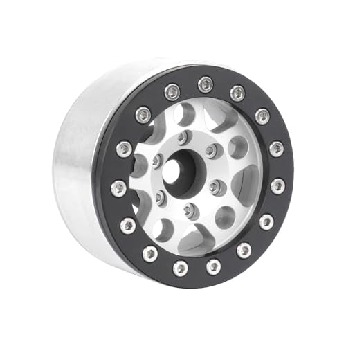 4PCS 1.55 Inch Aluminum Alloy Metal 5Spoke Beadlock Wheel Rim Hubs Replacement Accessory for AX90069 D90 TF2 CC01 Tamiya 1/10 RC Crawler Car Upgrade Parts (Black Silver) - color: Black Silver