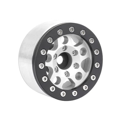 4PCS 1.55 Inch Aluminum Alloy Metal 5Spoke Beadlock Wheel Rim Hubs Replacement Accessory for AX90069 D90 TF2 CC01 Tamiya 1/10 RC Crawler Car Upgrade Parts (Black Silver) - color: Black Silver