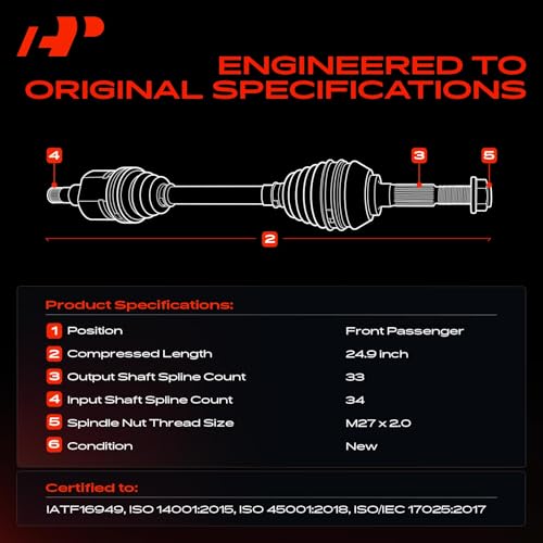 A-Premium Front Right Passenger Side CV Axle Shaft Assembly | Compatible with Chevy, Buick & Pontiac Models - Impala, Monte Carlo, Venture, LaCrosse, Allure, Century, Regal, Grand Prix - style: Front Passenger Side