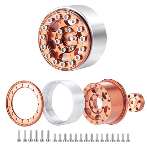 4PCS 1.0 Wheel Rims RC Metal Beadlock Wheels Rims, Wine Red | For All 1/24 Scale Axial SCX24, RC Crawler Car, Upgrade Parts - color: Wine Red