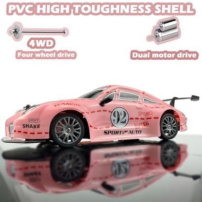 HTURCCOP RC Drift Car 2.4GHz 1:24 Scale 4WD High Speed Remote Control Cars Vehicle with LED Lights Two Batteries and Drifting Tires Racing Sport Toy Cars for Adults Boys Girls Kids Pink - color: Pink