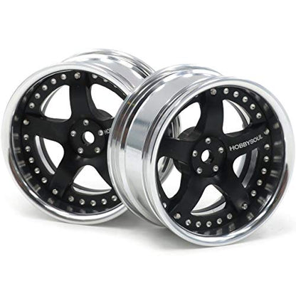 2pcs RC 1/10 Aluminum On Road Wheel Rims Hex 12mm Adjustable Offset Silver/Black Color Fit for 1:10 RC On Road Drift Touring Street Car Tire Tyre - color: Silver & Black