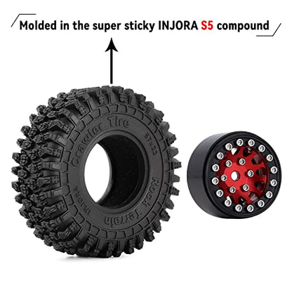INJORA 1.0 Beadlock Wheel S5 Super Soft Sticky Crawler Tires for TRX4M Axial AX24 SCX24 FCX24 Enduro24 Upgrade, 57 * 22mm(Red) - color: Red