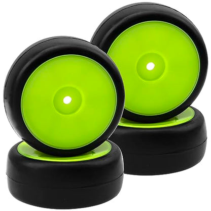 Plastic Wheel Rims 12mm Hex Hub & Rubber Tires w/Foam Compatible with HSP Tamiya HPI Kyosho 1/10 On-Road Touring Car WLtoys 1/14 144001 RC 1/18 A959B Buggy (Green) - color: Green