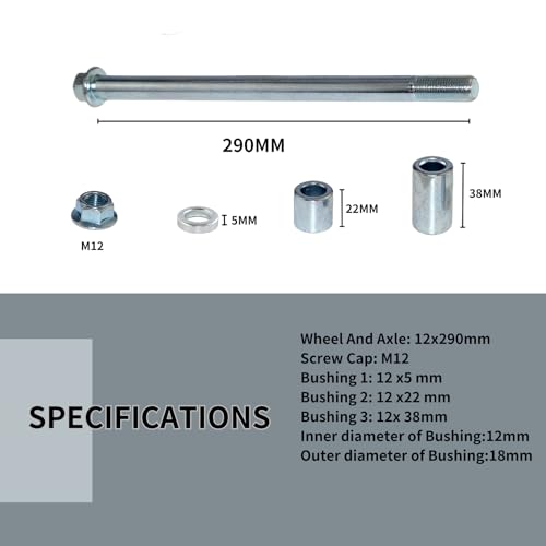 12mm 290mm Front Rear Axle with Bushing 5mm 22mm 38mm Fit for Pit Dirt Bike Moped Scooter QUAD ATV Mini Bike Parts - size: 12-290mm