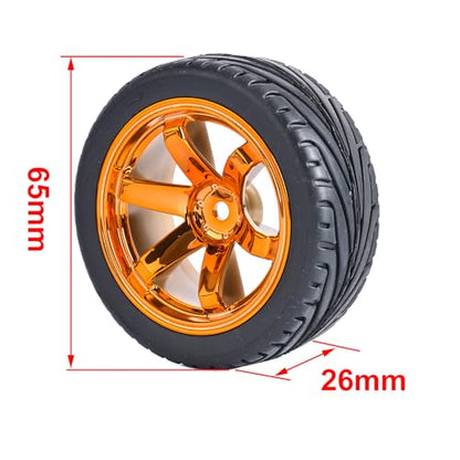 4PCS 1:10 RC Tires and Plastic Wheels Rims for 1/10 Scale On Road Touring Racing Drift Car HSP HPI Tamiya (Orange) - color: Orange