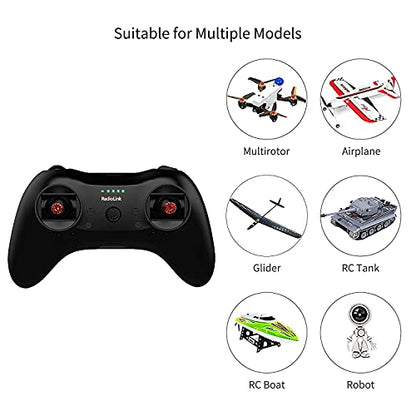 Radiolink T8S Controller & Two R8EF Receivers Set 8 Channels 2.4GHz RC Transmitter Built-in Rechargeable Battery, App/PC Parameters Setup, for Quad/Airplane/Car/Boat and More (Mode 2 Left Hand)