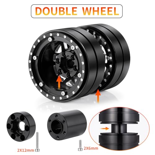 RCHUBAM 1.9" Dually Beadlock Wheel Rims for SCX10 TRX-4 TRX6 G63 6-Wheel | 4PC Aluminum Wheel Hubs,1/10 RC Hauler Crawler Truck Car Upgrade Part - style: 4PCS