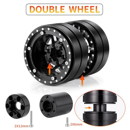 RCHUBAM 1.9" Dually Beadlock Wheel Rims for SCX10 TRX-4 TRX6 G63 6-Wheel | 4PC Aluminum Wheel Hubs,1/10 RC Hauler Crawler Truck Car Upgrade Part - style: 4PCS