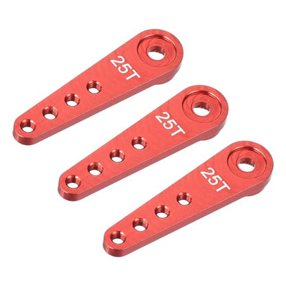MECCANIXITY 3 Pcs Aluminum Servo Horn Long 25T Steering Arm 37mm Length Red Suitable for DIY RC Car/Boat/AirplanesBoat Model Accessories - color: Red