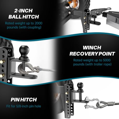 #99004 3-in-1 ATV/UTV Adjustable Trailer Hitch Towing Ball Mounts with 2" Ball Hitch Rated 2000 LBS, Winch Strap Loop Rated 5000 LBS Fits CROSSHIP #88001, 88002, 88003, 88004, 88005, 88006 - color: Replacement ATV/UTV Trailer Hitch