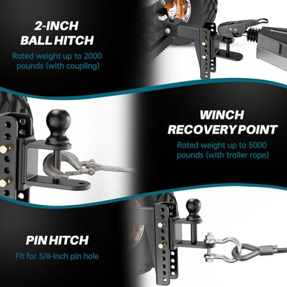 #99004 3-in-1 ATV/UTV Adjustable Trailer Hitch Towing Ball Mounts with 2" Ball Hitch Rated 2000 LBS, Winch Strap Loop Rated 5000 LBS Fits CROSSHIP #88001, 88002, 88003, 88004, 88005, 88006 - color: Replacement ATV/UTV Trailer Hitch