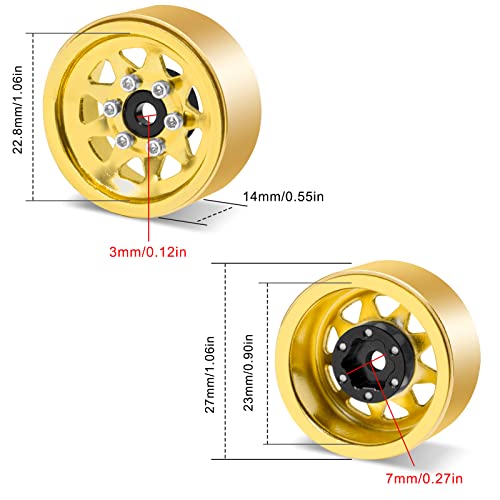 OGRC 1.0 RC Wheel Rims with Brass Rings Deep Dish Wheel Rims 1.0 Beadlock Wheels for 1/18 TRX4M 1/24 SCX24 C10 JLU Deadbolt Gladiator Bronco Crawler Car (Yellow) - color: Yellow