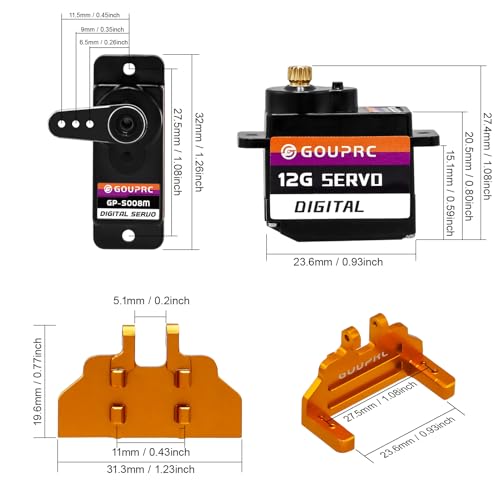 RC Micro Digital Servo for Axial SCX24 Upgrade & Servo Mount & Servo Horn - color: Black Horn