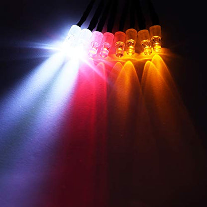 8Leds LED Light Headlights Lighting Taillight Kit Accessories Lights Compatible with traxxas HSP RC4WD Tamiya Redcat Axial SCX10 RC Car Crawler Truck Tank,5mm(2 White + 2 Red+ 4 Orange)