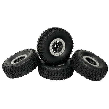 4PCS 1.55 Inch Aluminum Alloy 5Spoke Beadlock Wheel Rim Tyre and 95mm Rubber Tires Set for 1/10 RC Rock Crawler Car Upgrade Parts for Tamiya Axial AX90069 D90 TF2 CC01 LC70 (Black Silver) - color: Black Silver