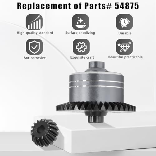 7075 Aluminum Differential Case with 45# Hardened Steel Differential Spur Gear and Bevel Gear, Diff Case & Gear Set Replace for #54875 Upgraded Parts for 1/10 Tamiya XV02 TT02 TT02B RC Car Titanium - color: Titanium
