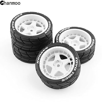 1/10 RC On Road Tires 12mm Hex Plastic Wheels Rims and Rubber Street Tyres for 1:10 Rally Racing Drift Touring CarTamiya XV01 XV02 TA06 TT01 TT02 PTG2 144001 A959 HPI KYOSHO 4PCS (White A) - color: White a