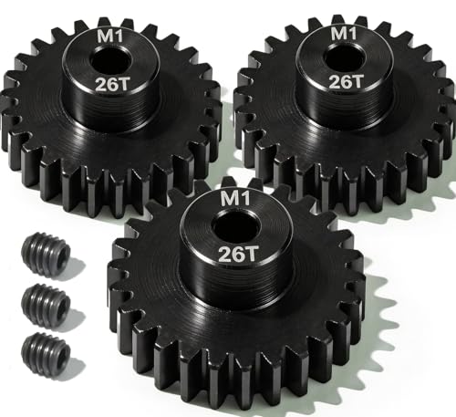 M1 Gear 26T 5mm Bore 3-Pack – High-Precision Hardened Steel Motor Pinion Gear for 1/8 1/10 RC Crawler, Monster Truck, Short Course Truck & Boat (Compatible with Traxxas Axial, FMS, HSP Redcat Losi) - style: M1 3Pcs 26T