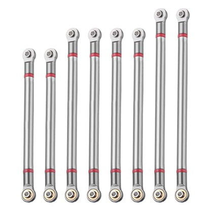 MECCANIXITY 8pcs Wheel Base Link Rod Linkage Aluminum Alloy 313mm Wheel Base Upper Lower Link Rod Chassis Linkage for SCX10 1/10 RC Car Crawler Upgrade Parts,Titanium Grey - color: Titanium Grey