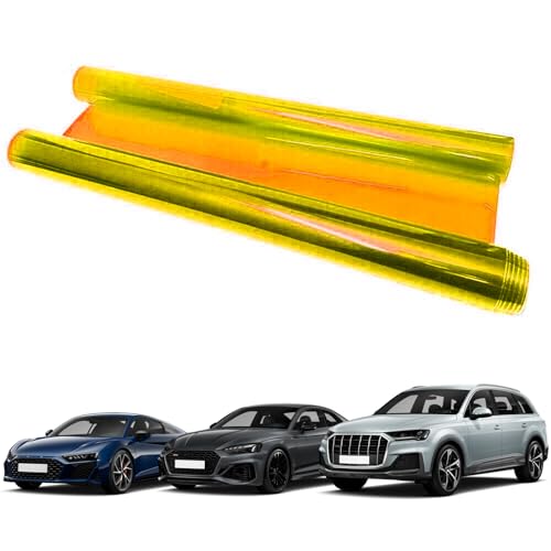 Tint Film for Taillight Headlight Fog Light, 12×48 Inches Vinyl Self-Adhesive Car Tail Light Tape, Brake Light Headlight Cover Protection Film Color Shiny Chameleon Sticker (Golden) - color: Golden